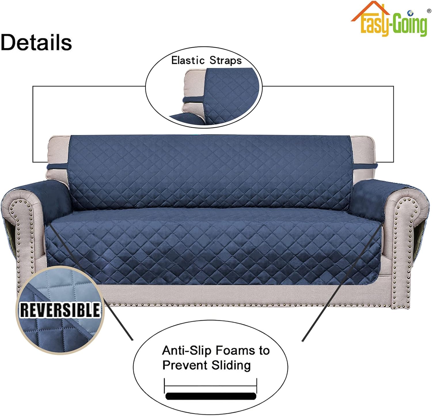 Easy-Going Oversized Chair Sofa Slipcover Reversible Sofa Cover Water Resistant Couch Cover Furniture Protector Cover with Elastic Straps for Pets Dog (Oversized Chair, Dark Blue/Light Blue)