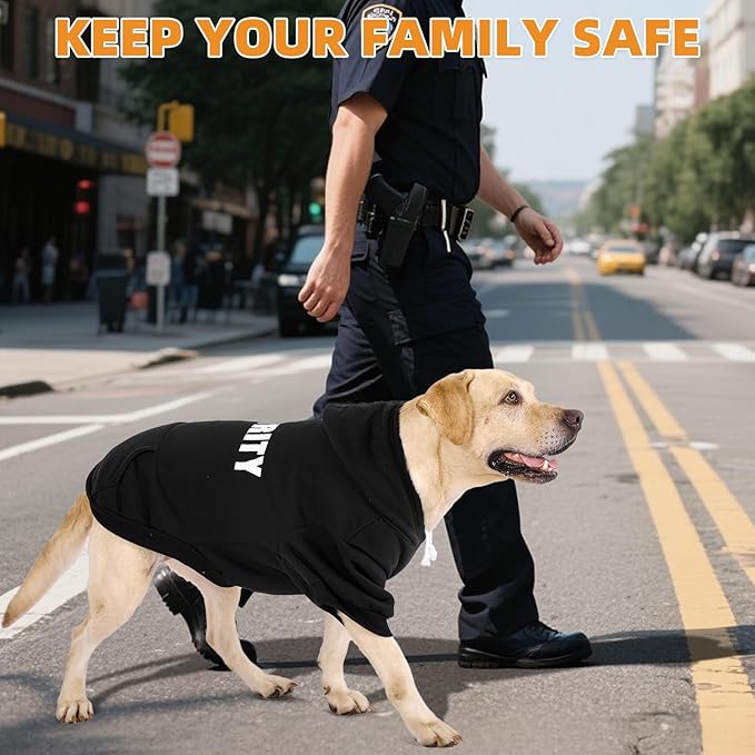 KOOLTAIL Security Dog Hoodie, Fall Puppy Sweater Clothes for Small Medium Large Dogs, Soft Warm Winter Pet Cold Weater Coats Hooded Sweatshirt with Pocket, Dog Halloween Costume for Girl Boy, Black SM