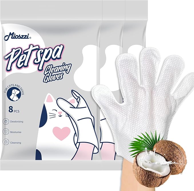 MIOSSZI 24 PCS Pet Gloves Wipes for Dogs & Cats Wipes Cleaning Deodorizing Hypoallergenic No-Rinse Pet Grooming Wipes Unscented Extra Thick Bathing Wipes for Pet Dry Cleaning Daily Care and Travel