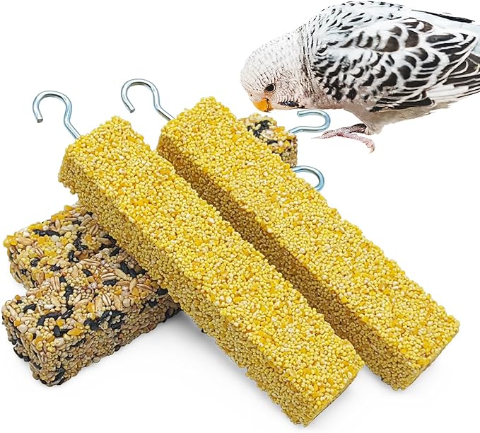 Fhiny 4 PCS Parakeet Treats Natural Cockatiel Food Grain & Millet Flavored Parrot Snack Sticks Bird Treats for Budgerigars Lovebirds Canaries Conurus Finches