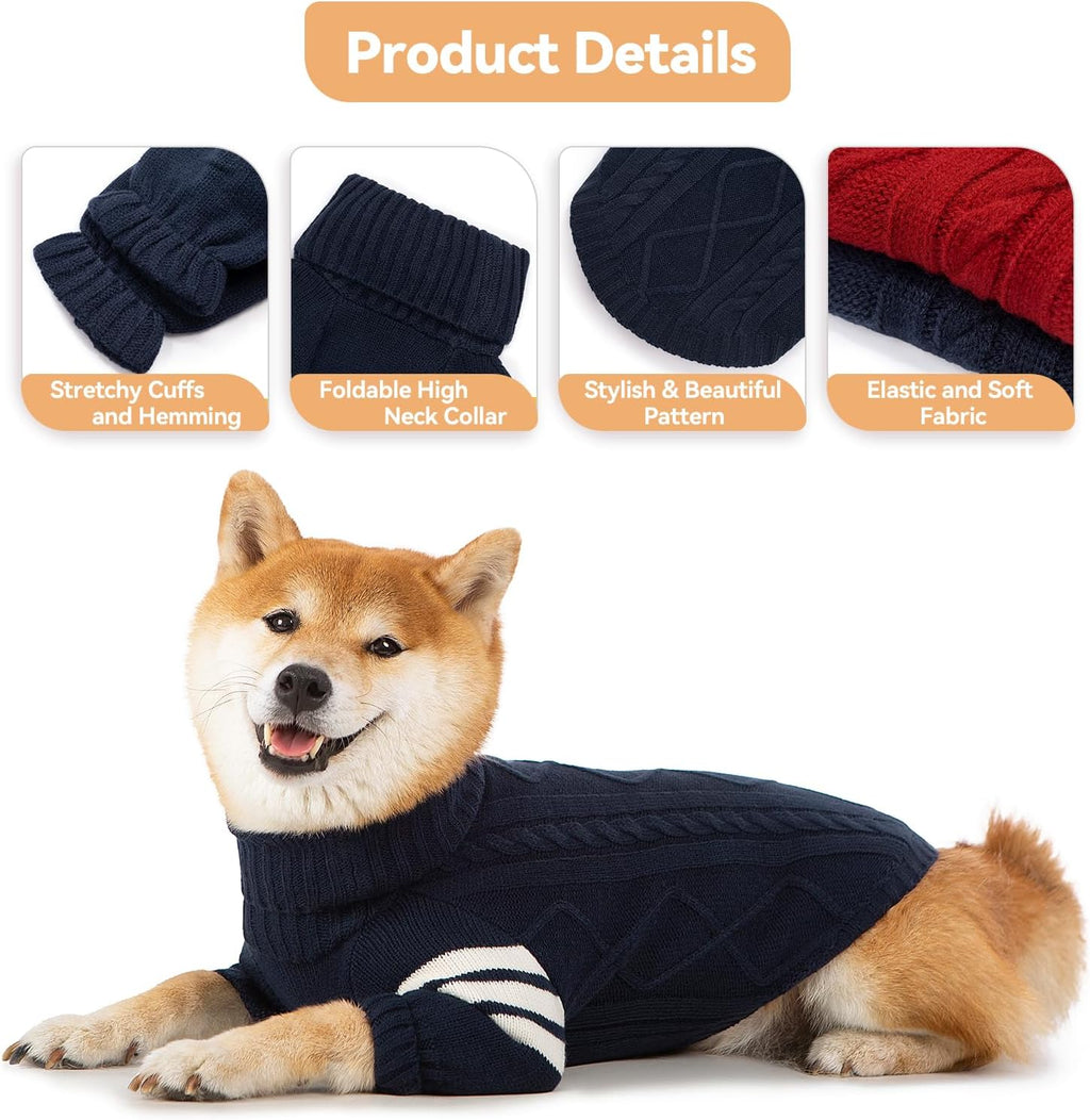 Classic Turtleneck Dog Knitwear Pullover Sweater for Small to Large Dogs - Blue X-Large