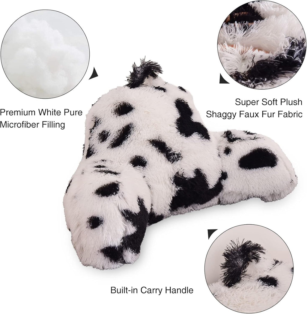 Aimuan Reading Pillow Bed Rest Pillow with Arms Plush Shaggy Fur Cushion for Adults Teens Incline Rest Sitting up & Sleeping Snoring Pillow with Pregnancy Lumbar Back Support (Standard, White-Black)