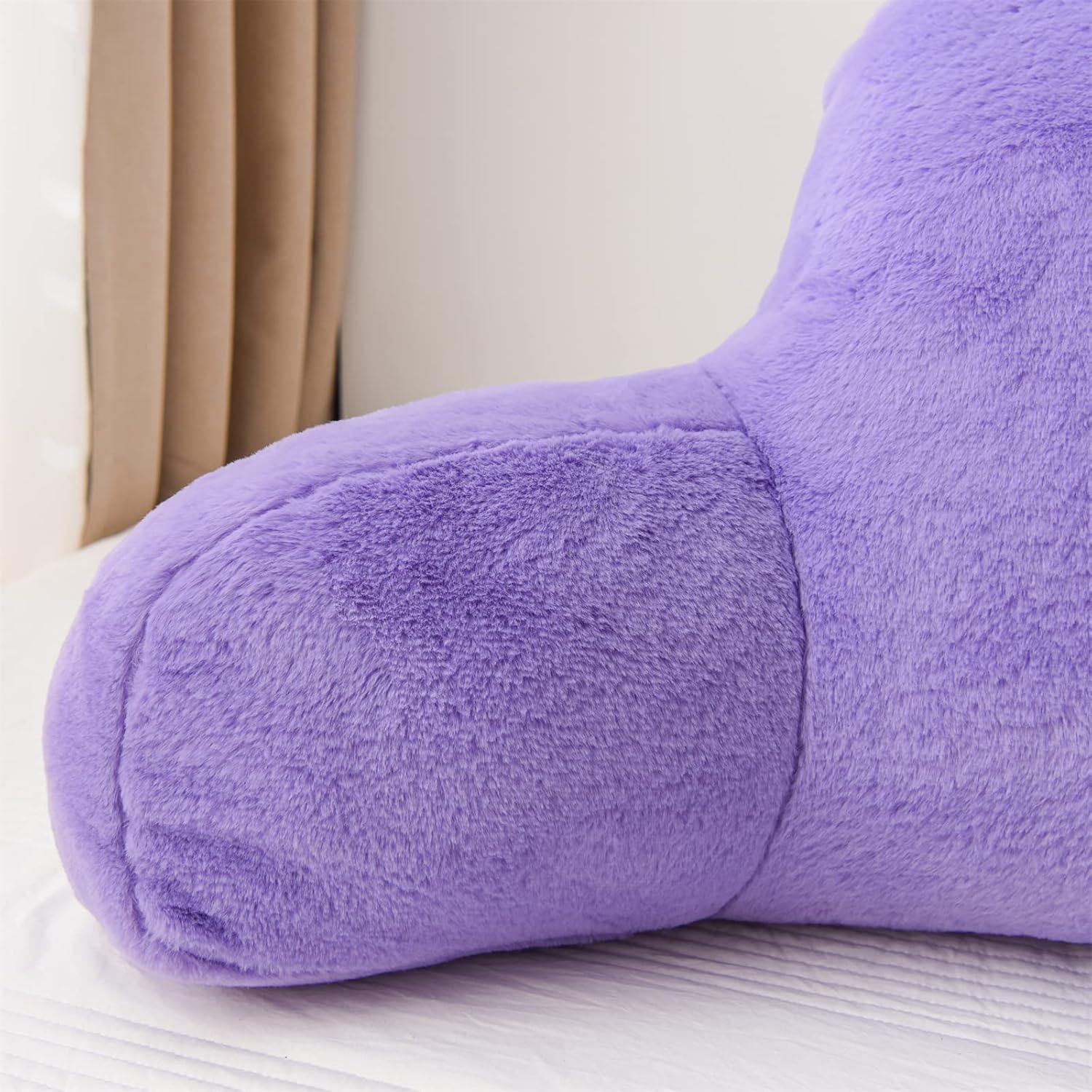 A Nice Night Faux Fur Reading Pillow Bed Wedge Large Adult Children Backrest with Arms Back Support for Sitting Up in Bed/Couch for Bedrest,Lightpurple