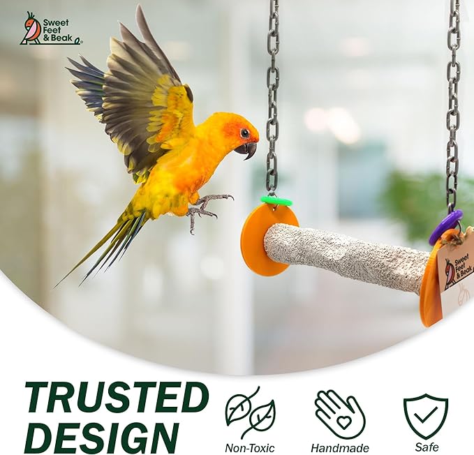Roll Bird Swing - Perch Bird Toys Trims Nails and Beaks, Safe and Non-Toxic Bird Cage Accessories for Small and Large Birds, Swinging Toys Birds Will Love, XL 11 Inches