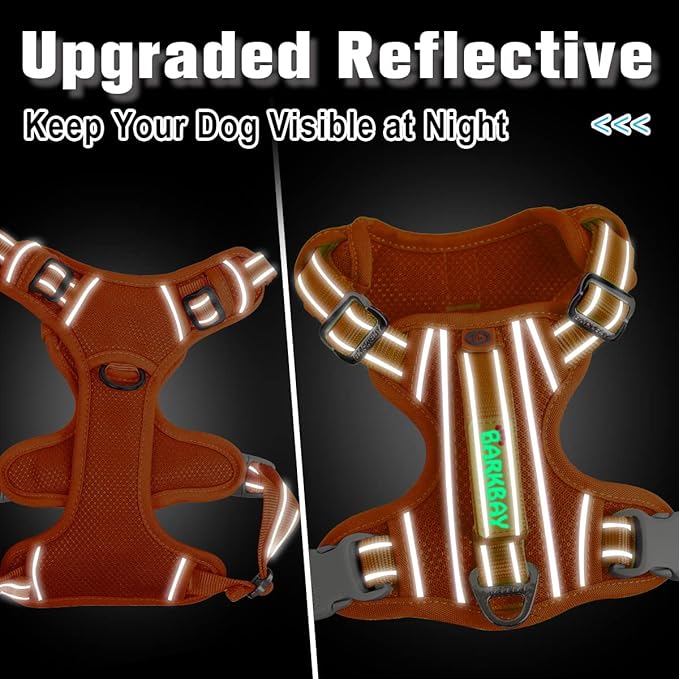 BARKBAY Dog Harness No Pull with ID Tag Pocket - Heavy Duty, Reflective, Easy Control for Large Dogs(Orange,M)