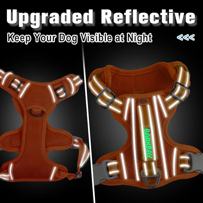 BARKBAY Dog Harness No Pull with ID Tag Pocket - Heavy Duty, Reflective, Easy Control for Large Dogs(Orange,L)