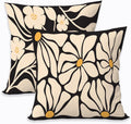 2 Pcs Boho Black And Beige Floral Pillow Covers, Botanical Neutral Plant Decorative Throw Pillow Cover, Abstract Bohemian Flower Plant for Couch Sofa Bed Bedroom Living Room Office Home Decor