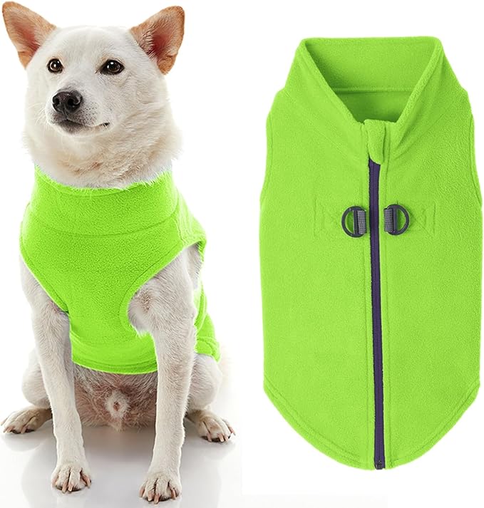 Gooby Zip Up Fleece Dog Sweater - Lime, Small - Warm Pullover Fleece Step-in Dog Jacket with Dual D Ring Leash for Small to Medium Dogs