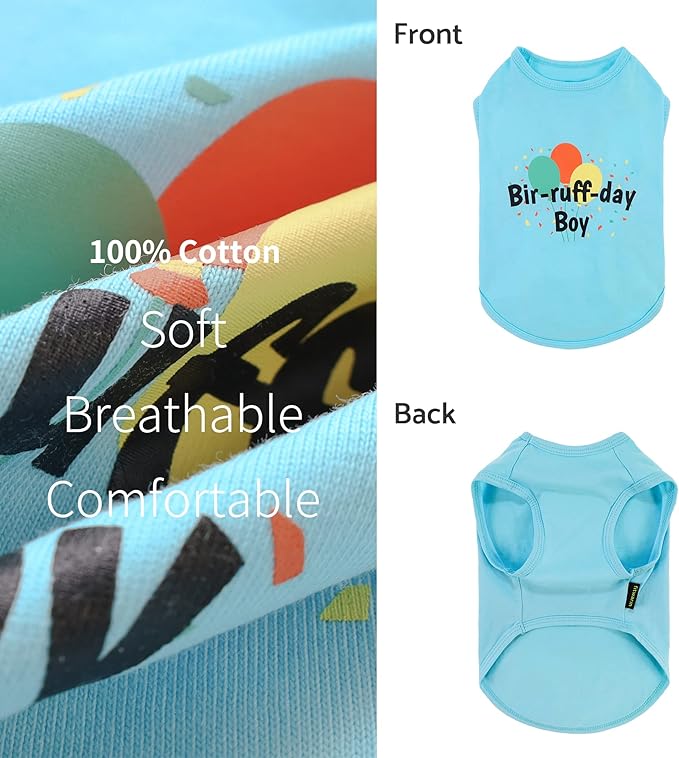 Fitwarm Birthday Boy Dog Shirt, Bir-Ruff-Day Boy Funny Dog Clothes for Small Dogs Boy, Pet Birthday Outfit, Cat Tshirt, 100% Breathable Cotton, Aqua Blue, Small