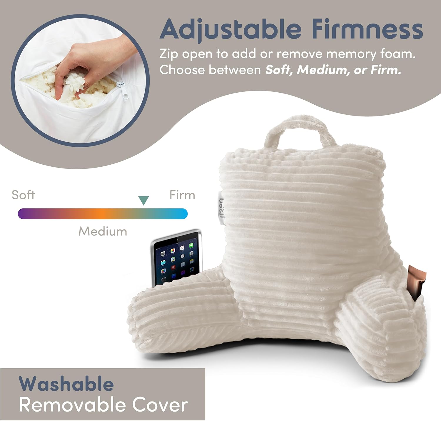 Nestl Reading Pillow for Kids & Teens with Shredded Memory Foam, Luxe Cut Plush Backrest Pillows for Reading and Gaming, for use on Couch, Bed, Floor, Adjustable Support with Washable Cover Linen