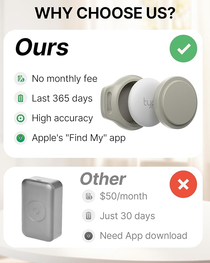 Cat Tracker Collar - Waterproof Airtag Cat Collar with Finder Tag (iOS ONLY), Compatible with Apple Find My, Breakaway Tractive Design with Reflective Pattern & Bell, Khaki(Not for Android Devices)