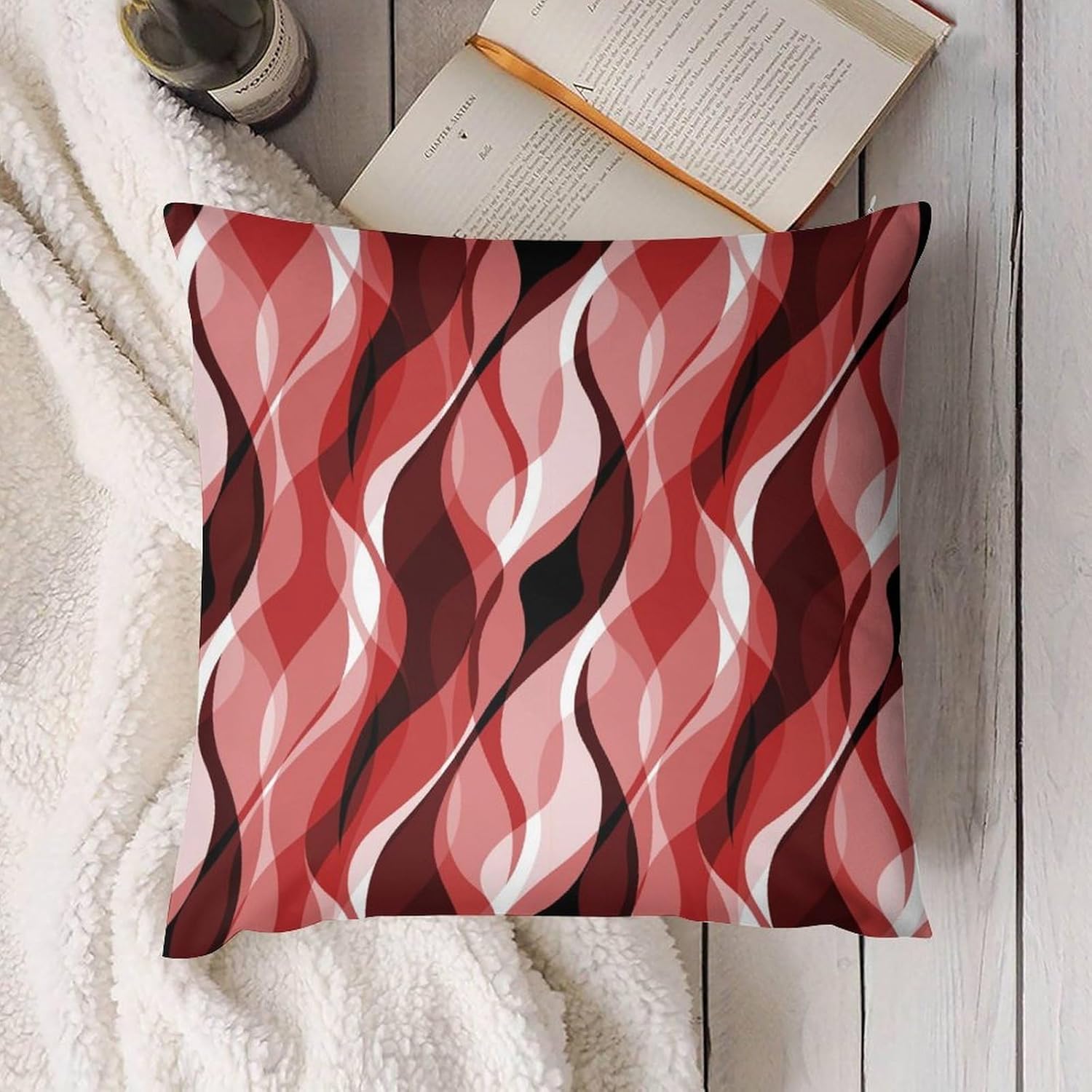 Red Throw Pillow Covers Modern Abstract Ombre Red Striped Decorations for Bedroom Living Room Farmhouse Sofa Pillows Bed Couch 16x16 Inch