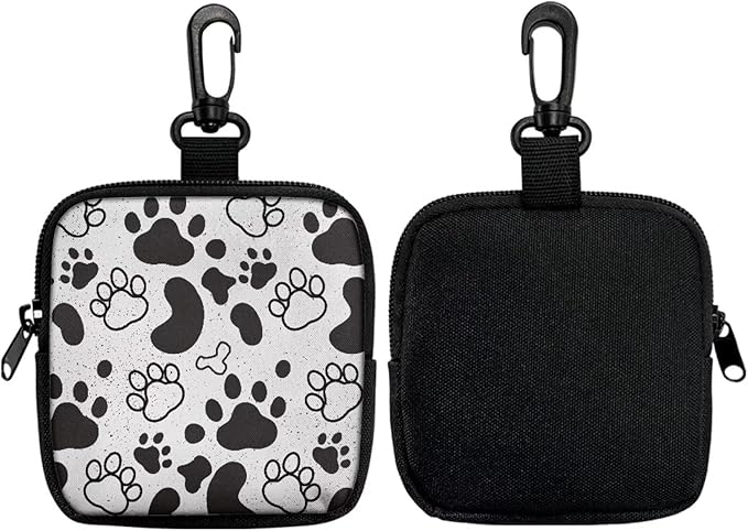 KEIAHUAN Paw Print Zipper Dog Treat Pouch for Pet Walking and Training with Clasp Portable Snack Reward Dog Food Dispenser for Traveling or Outdoor Use, Black Grey