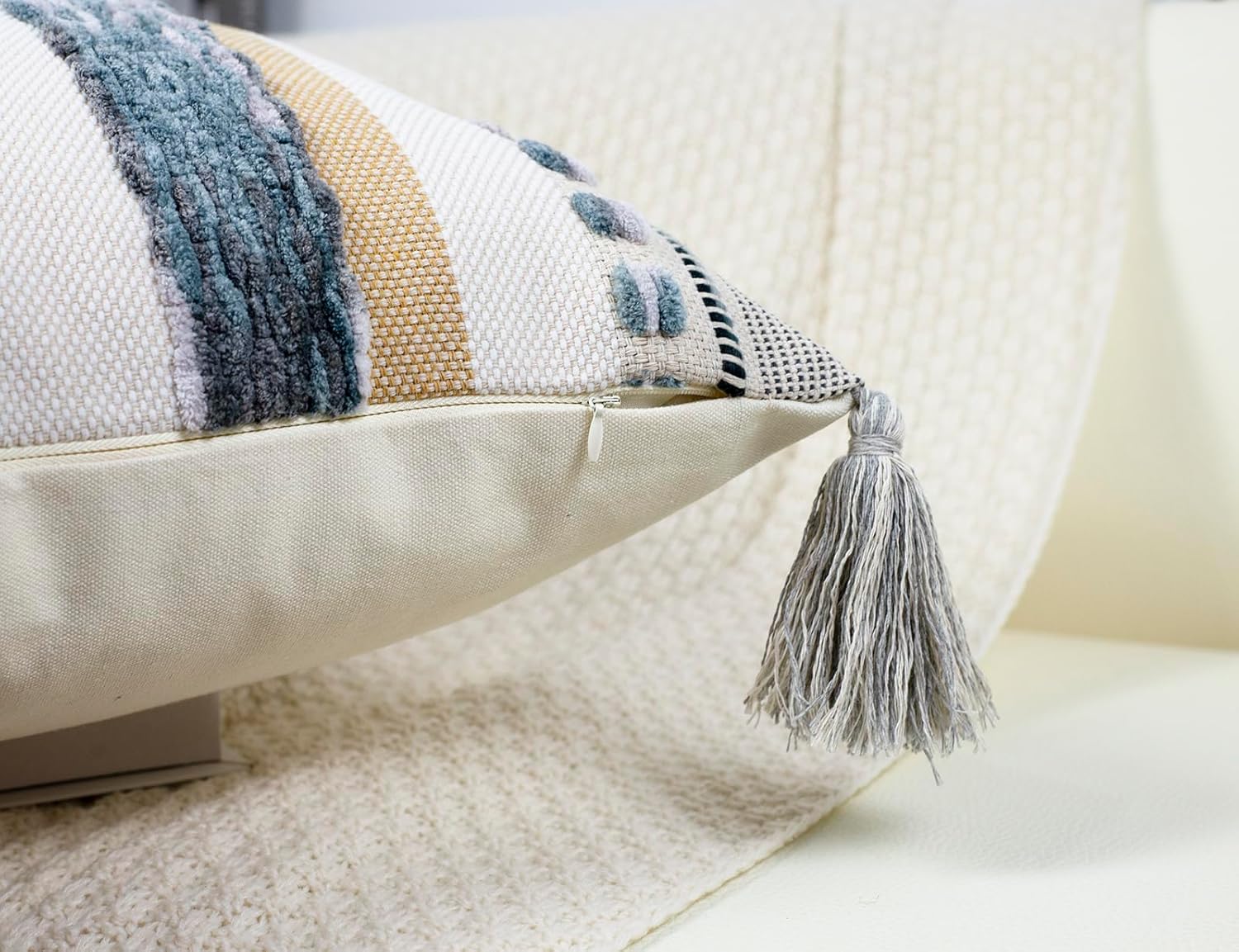 PANOD Boho Long Lumbar Throw Pillow Cover 16 x 36 Light Grey, Chenille Morocan Extra Long Pillow Case Cover, Decorative Long Pillow for Bed Couch Sofa Farmhouse