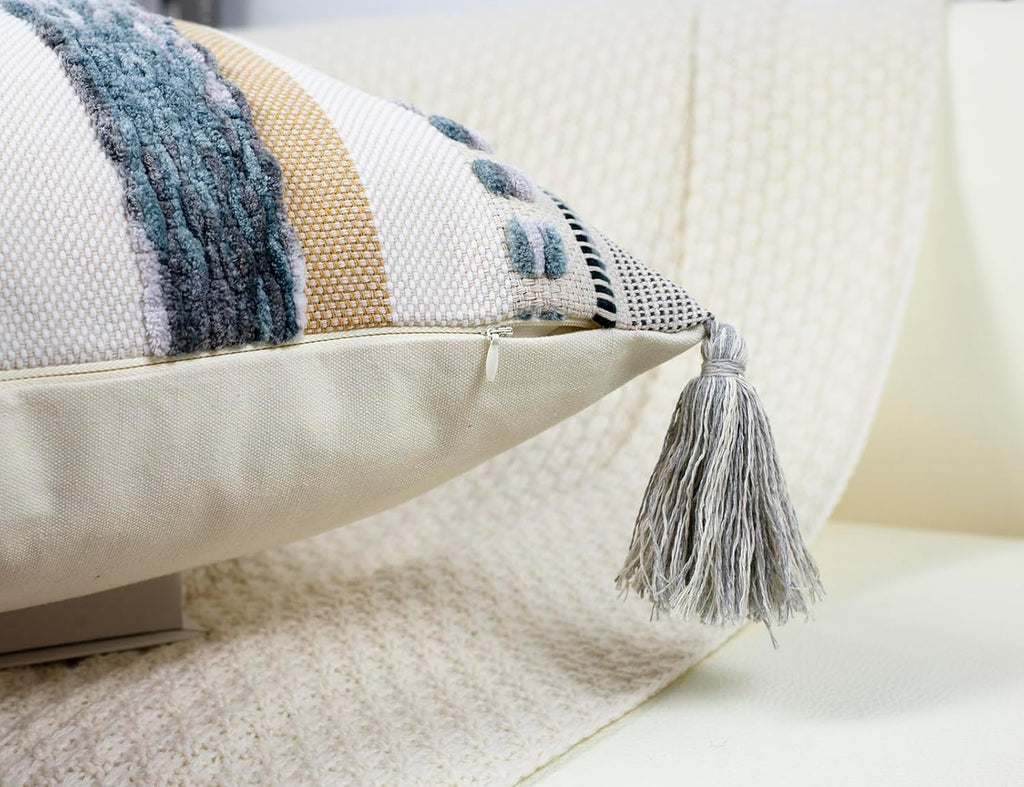 PANOD Boho Long Lumbar Throw Pillow Cover 14 x 36 Light Grey, Chenille Morocan Extra Long Pillow Case Cover, Decorative Long Pillow for Bed Couch Sofa Farmhouse