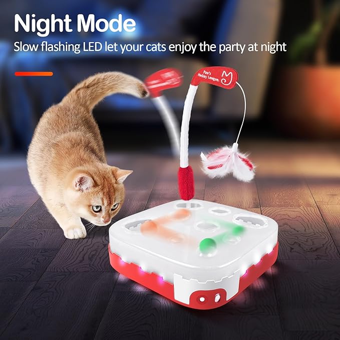 Migipaws 5-in-1 Interactive Cat Toy,Motion Activated Indoor Playset with Automatic Pop Bounce Cat Ball,Detachable Feather Wand, Rechargeable
