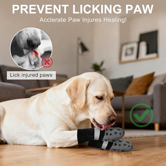 BEAUTYZOO Anti Slip Dog Socks to Prevent Licking Paws, Dog Shoes for Cold Pavement, Grip Socks for Dogs on Hardwood Floors, Dog Booties Alternative, Reflective&Washable Paw Protection for Senior Dogs