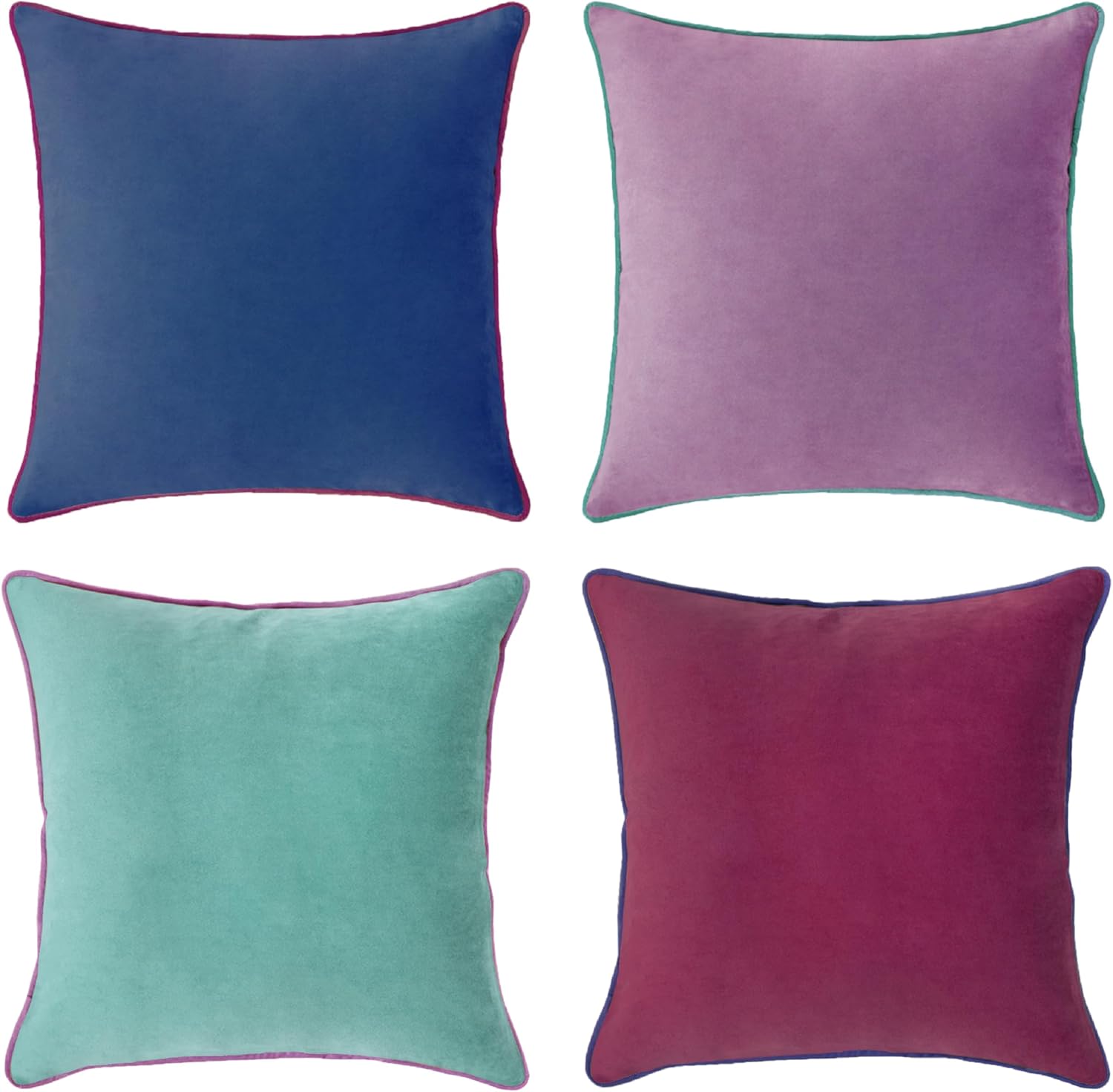 MONDAY MOOSE Decorative Throw Pillow Covers Cushion Cases, Set of 4 Soft Velvet Modern Double-Sided Designs, Mix and Match for Home Decor, Pillow Inserts Not Included (20x20 inch, Purple/Blue)
