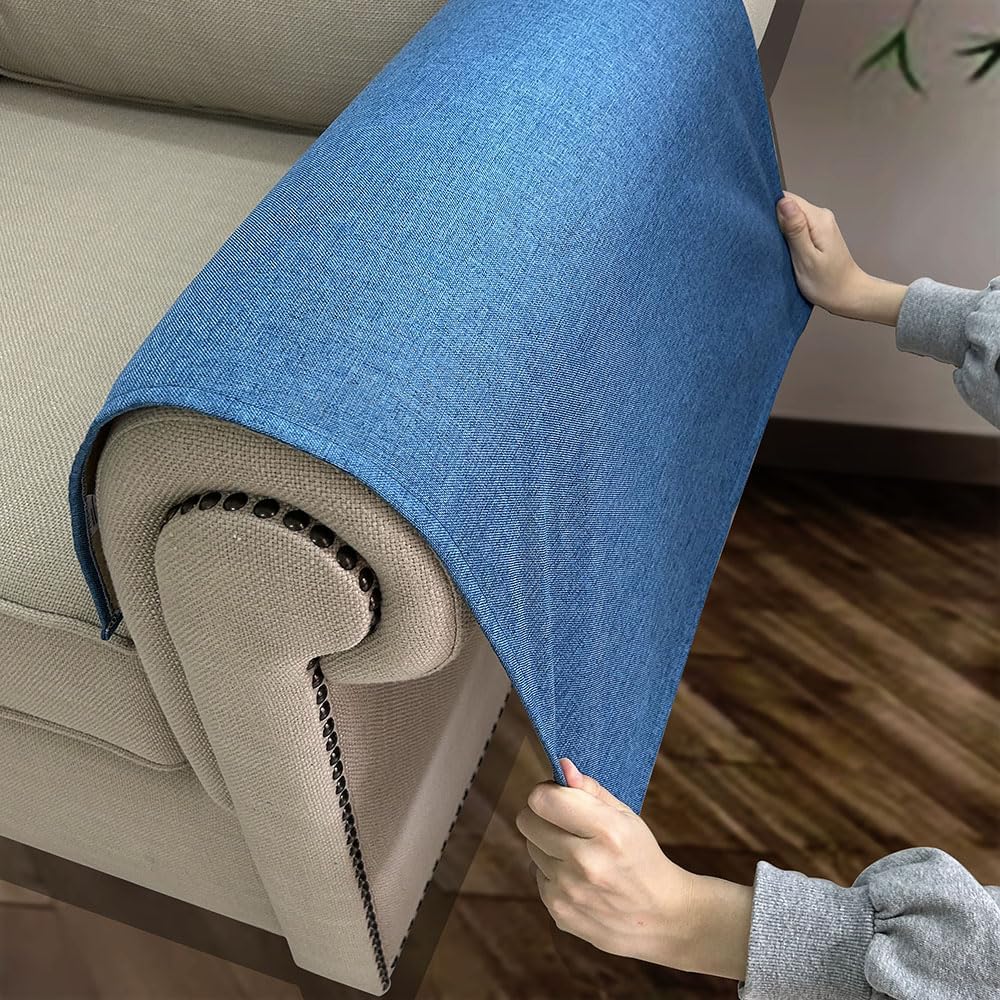 Couch Arm Covers, Anti-Slip Sofa Armrest Cover for Recliner, 2pc Washable Sofa Arm Covers, Dogs Cats Pet Scratch Proof Couch Arm Protectors, Blue, 24x28inch