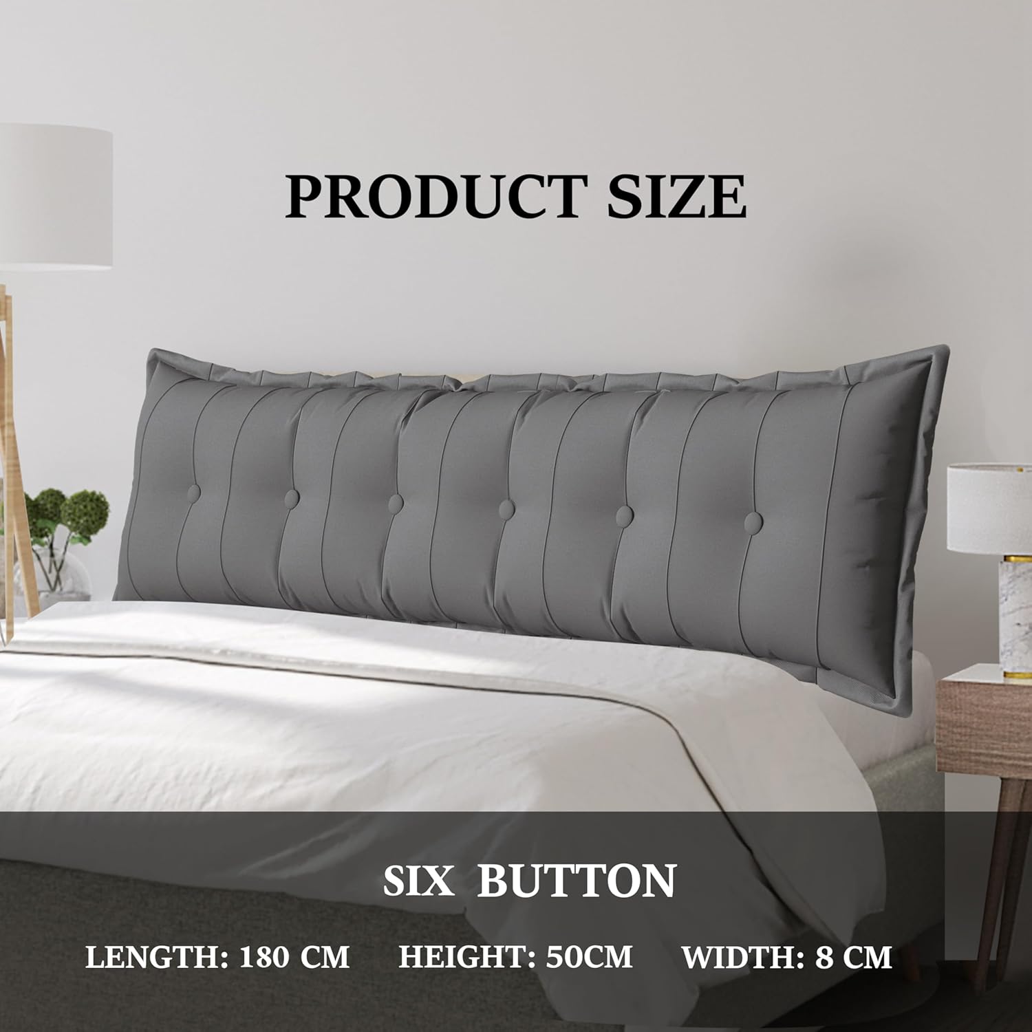 Large Bolster Reading Pillow Queen Backrest Positioning Support Pillow Daybed Cushion Headboard Pillows for Bed Bunk Sofa with Removable Cover, Grey, 59x3x20 Inch