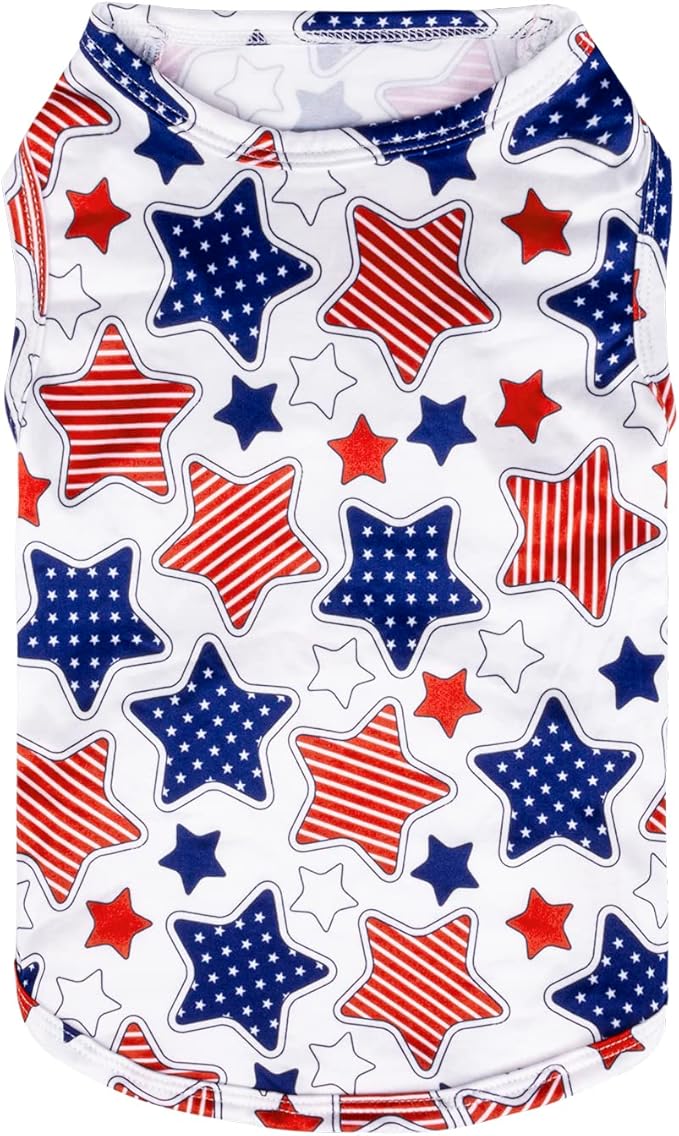 CuteBone 4th of July Dog Shirts 2-Pack Soft Pet Clothes Breathable Summer Vest for Small Puppy and Stretchy Cat Apparel 2BX13L