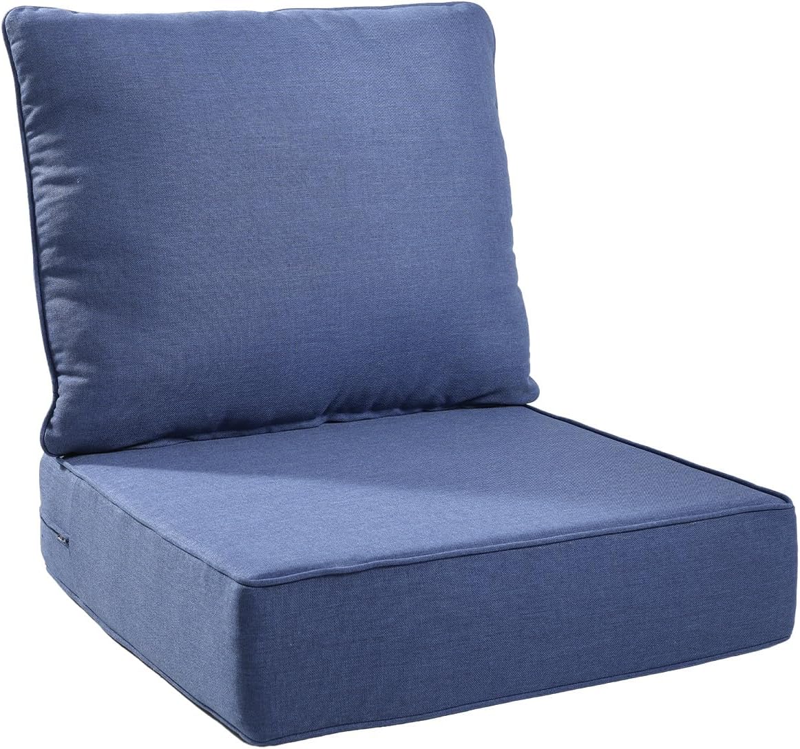 6" Thick Outdoor Chair Cushions - 22"* 24" Patio Furniture Cushions with Water Resistant & Removable Cover, 28D High Density Sponge Patio Cushion for Outdoor Furniture Couch Chair Blue