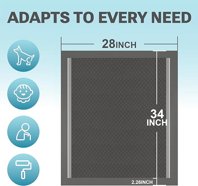 Charcoal Puppy Pads Extra Large, Disposable Pee Pads for Dogs / Wee Wee Pads / Potty Training Pads, Underpads with Activated Carbon to Eliminate Odor, 28"x34" 50 Count