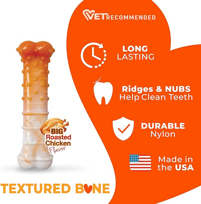 Nylabone Limited Edition 70th Birthday Textured Bone Power Chew Toy for Dogs, Durable & Tough Dog Toys for Aggressive Chewers, Roasted Chicken Flavor, X-Small Dogs - Up to 15 lbs (1 Count)
