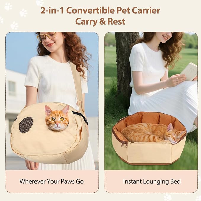 2-in-1 Convertible Pet Sling Carrier & Bed - with Breathable Mesh, Adjustable Strap & Pocket，for Travel, Vet Visit & Home Use, Up to 22lbs