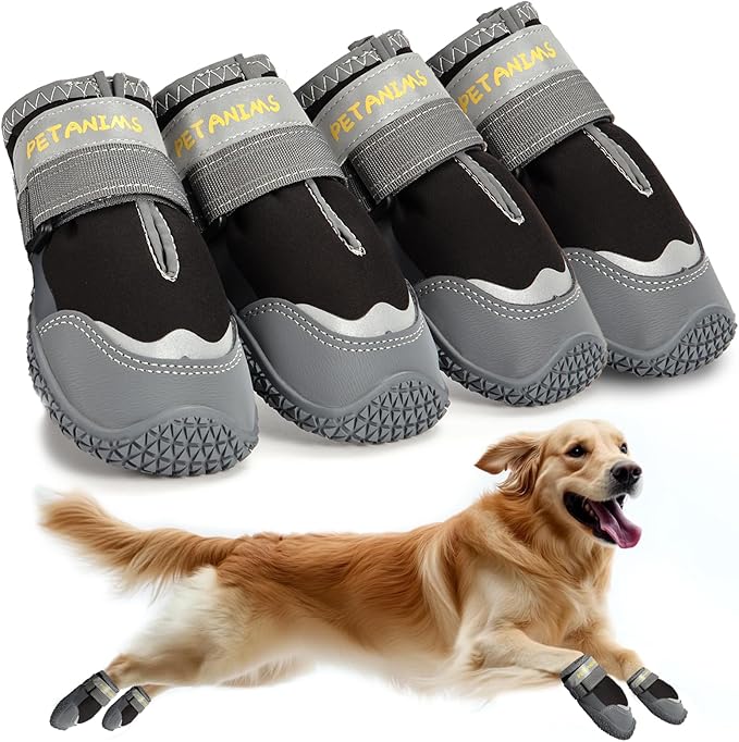 Dog Shoes for Large Dogs, Medium Dog Boots & Paw Protectors for Winter Snow, Waterproof Dog Booties for Hot Pavement, Hardwood Floors, for Rainy Black Size 3
