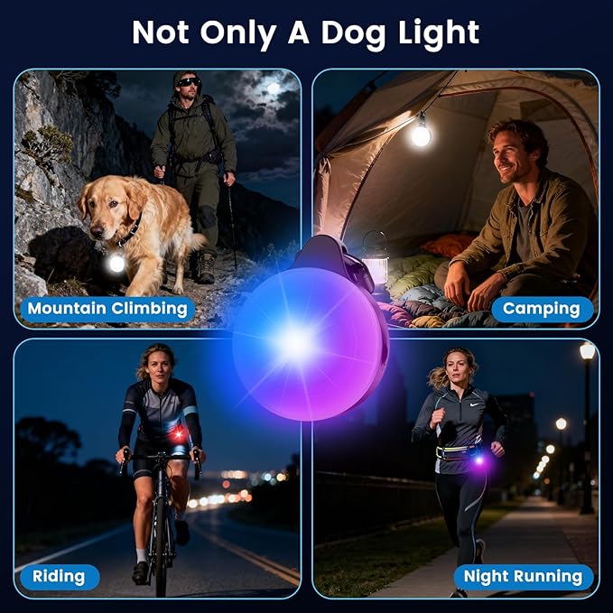 2-in-1 GPS Tracker & Dog Light - Smart Tracking Pet LED Light for iOS Only - Rechargeable IP68 Waterproof Dog Collar Light with 6 Modes for Night Walking - Works with Apple Find My, No Subscription