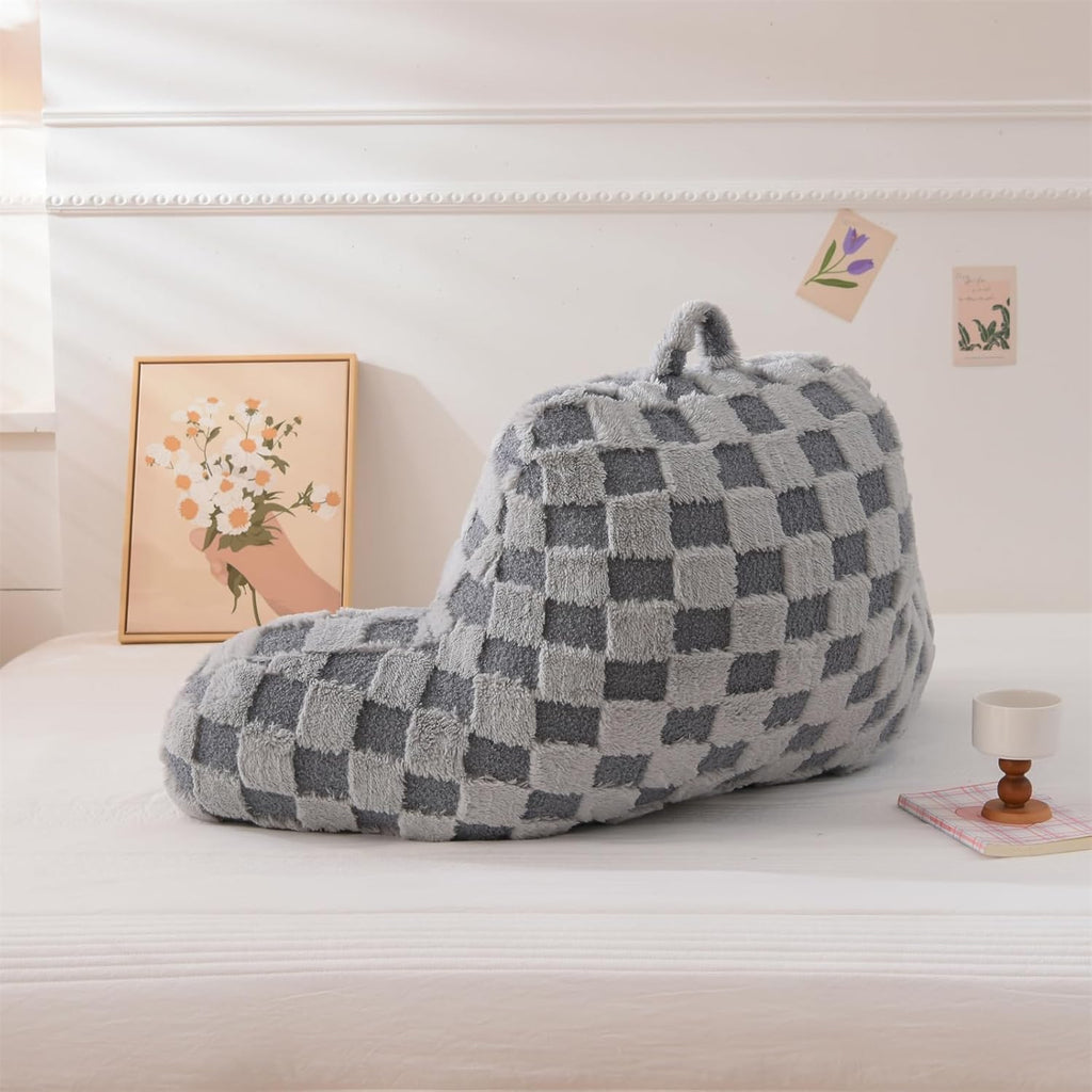 Aimuan Checkered Reading Pillow Bed Rest Wedge Backrest Checkerboard Pillow with Arms Back Support for Sitting Up in Bed Cushion Incline Rest Sleeping Snoring Pillow (Grey,Standard)