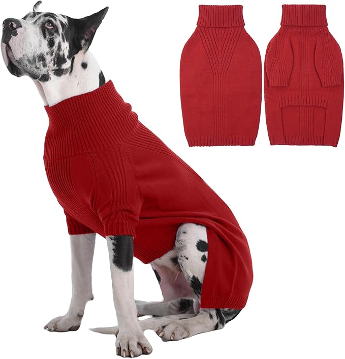 IECOii Great Dane Sweater,5XL Extra Large Sweater for Giant Breed Dogs in Winter,Turtleneck Cold Weather Knit Clothes,Machine Washable,Elastic Pullover for Saint Bernard,Mastiff (Red,XXXXXL)