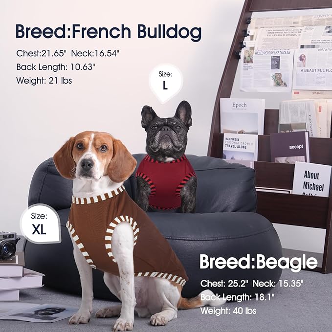 IECOii 2 Pack Large Dog T-Shirt | Non-Restrictive Fit for Running, Breathable Summer Wear - Non-stuffy Design - Keeps Pups Comfortable in Hot Weather, Coffee+DarkRed, 2XL