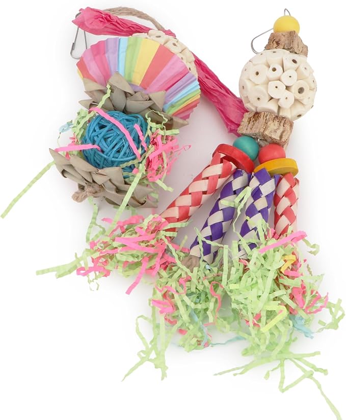 Wontee Bird Toys Colorful Shredding Crinkles Foraging Toys Natural Sola Ball for Parrots Cockatiels Conures Parakeets Budgies Senegal (Sola Ball (2 Pack))