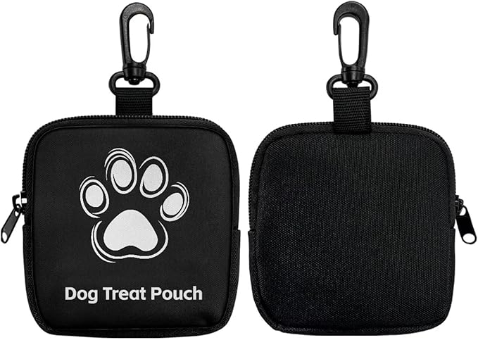 KEIAHUAN Dog Treat Pouch Small Dog Treat Bag Hands Free Dogs Walking Bags with Carabiner Self-Closing Pet Feed Snack Reward, for Puppy Travel or Outdoor Use, Black