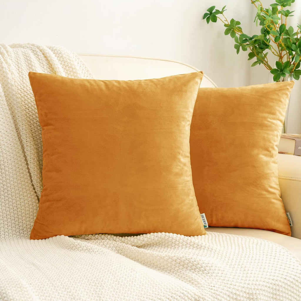 HWY 50 Orange Velvet Throw Pillow Covers 22x22 Inch, Pack of 2 Soft Cozy Solid Decorative Fall Luxury Cushion Cases for Couch Sofa Bed Living Room Bedroom