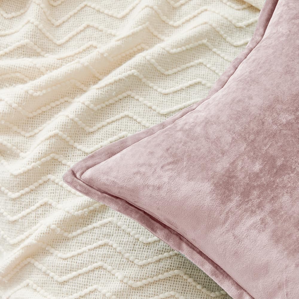 Luxurious Velvet Euro Shams Decorative Throw Pillow Covers 26x26 Set of 2 Solid Square Euro Pillow Shams for Sofa Couch Bedroom, Pink