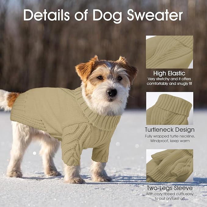 Dog Sweaters for Small Medium Large Dogs Girl, Classic Turtleneck Pet Sweater for Dogs Cats, Thermal Doggy Winter Coat, Warm Dog Shirt Outfits, Double Knitting Collar for Outdoor Playing (2XL, Camel)