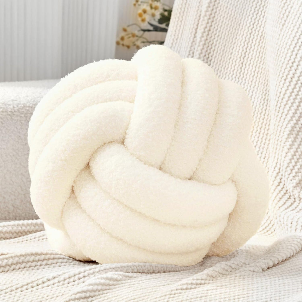 Petrella Knot Pillow Ball Round Throw Pillows Home Decor Cushion Decorative Aesthetic Throw Pillows，Lambswool White 11inch