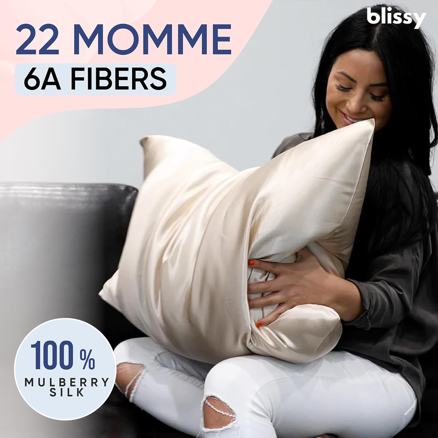 Blissy Silk Pillowcase - 100% Pure Mulberry Silk - 22 Momme 6A High-Grade Fibers - Silk Pillow Cover for Hair & Skin - Regular, Queen & King (Champagne, King)