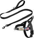 Annchwool No Pull Dog Harness with Padded Handle+5 Ft Leash,Reflective Strip Escape Proof and Quick Fit to Adjust Dog Harness,Easy for Training Walking for Small & Medium and Large Dogs(Black-Set,L)