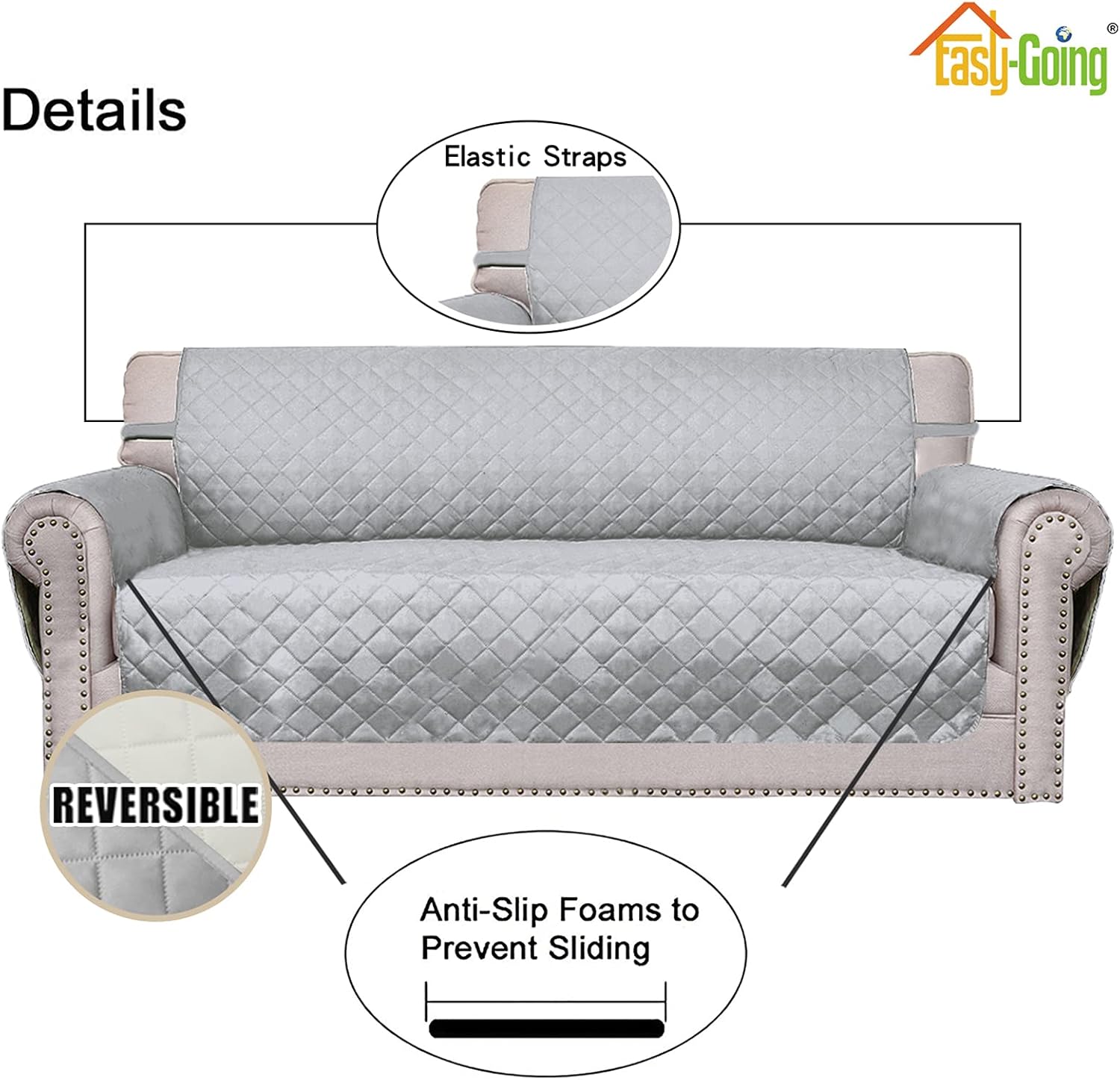 Easy-Going Oversized Chair Sofa Slipcover Reversible Sofa Cover Water Resistant Couch Cover Furniture Protector Cover with Elastic Straps for Pets Dog (Oversized Chair, Light Gray/Ivory)