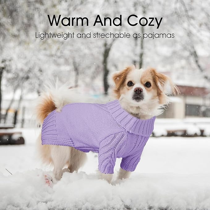 Dog Sweaters for Small Medium Large Dogs Girl, Classic Turtleneck Pet Sweater for Dogs, Thermal Doggy Winter Coat, Warm Dog Shirt Outfits, Double Knitting Collar for Outdoor Playing (Light Purple,2XL)