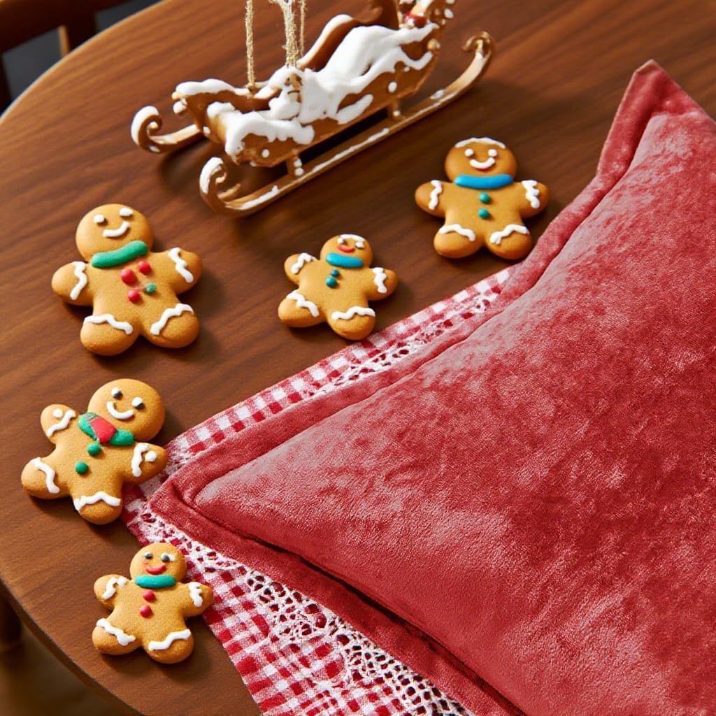 Luxurious Velvet Euro Shams Decorative Throw Pillow Covers 26x26 Set of 2 Solid Square Euro Pillow Shams for Sofa Couch Bedroom, Red