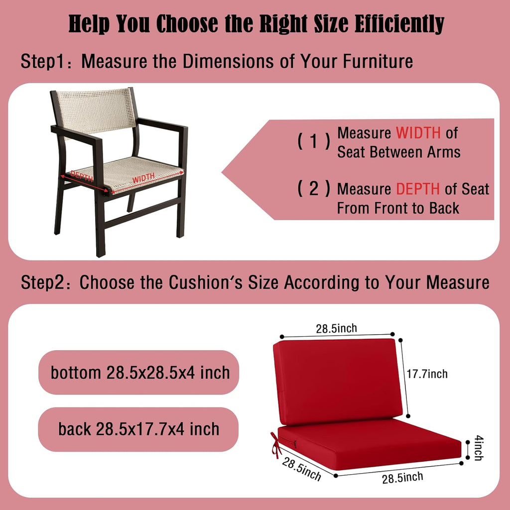 idee-home Outdoor Cushions for Patio Furniture, Outdoor Seat Cushion, Waterproof Couch Hampton Bay Deep Seat Replacement Chair Cushions for Garden Lawn Backyard Deck, 28.5 x 28.5 Red