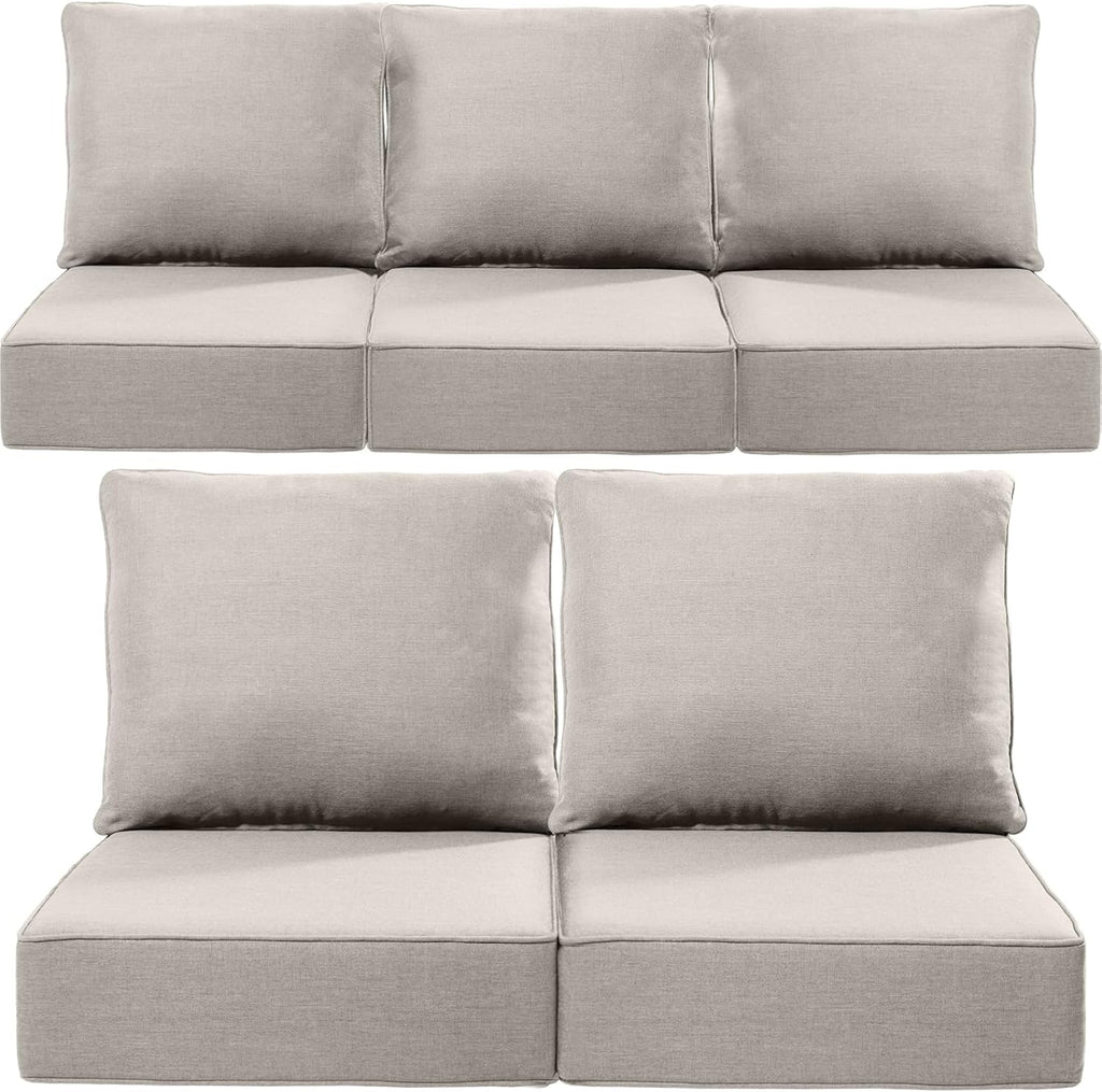 Luxury 24x24x6 Inch Outdoor Cushions for 5 Peice Patio Furniture Set - Set of 5 Water-Resistant Pillow for Dining Rocking Swivel Chairs Loveseat Couch Sectional Sofa - Beige