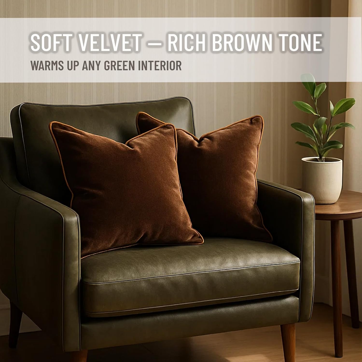 2 Pack Velvet Decorative Throw Pillow Covers, 12"x20", Brown and Camel, Solid, Modern, Contrast Piping, Indoor Use, Bedroom & Living Room