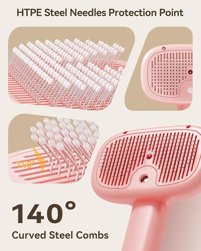 ROJECO 3-in-1 Pet Steam Brush for Cats&Dogs - Detangling Comb with Adjustable Mist, Handheld Deshedding Grooming Tool for Long/Short Hair, Massage Brush & Shedding Control Gift,Cordless,Pink