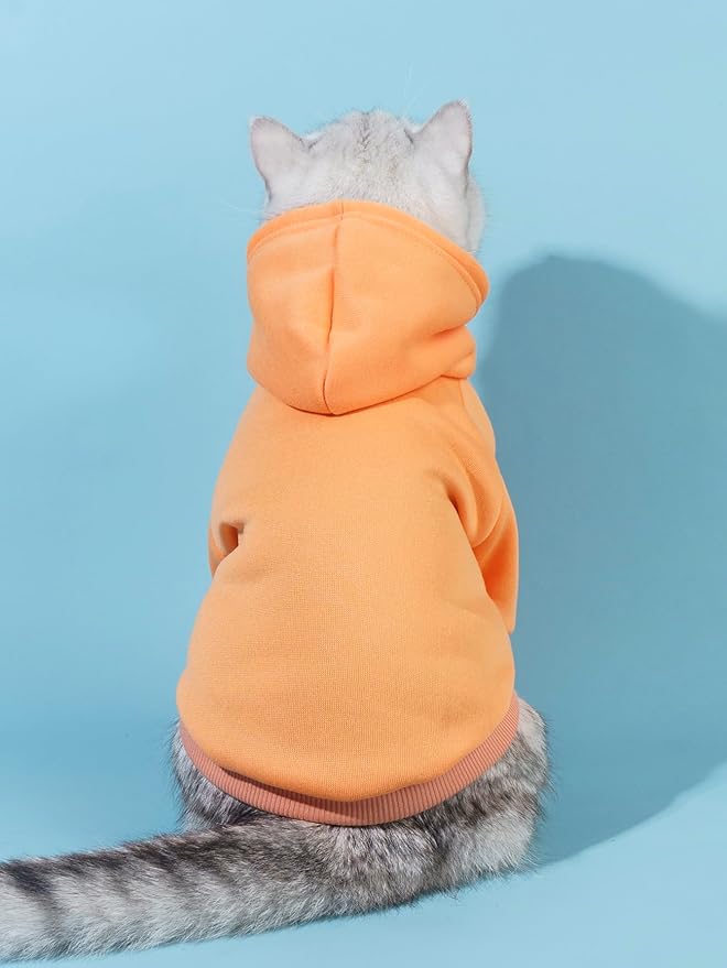 QWINEE Basic Dog Hoodie Sweatshirt Puppy Sweater Warm Cat Costumes Pet Clothes for Chihuahua Puppy Kitten Small Medium Dogs Orange XX-Small